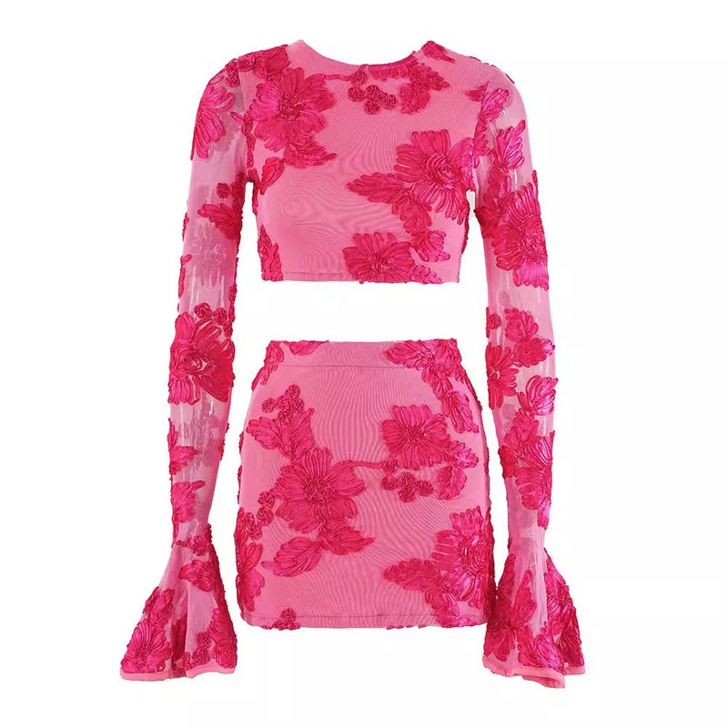 New Niche Two-Piece Small Fragrant Style Celebrity Lady Heavy Industry Embroidered Flower Backless T-Shirt Skirt Suit - Image 5